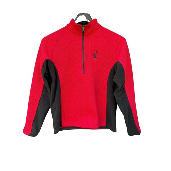 SOLD ⛄️⛄️😍Spyder Mens Sweater Half Zip Fleece Red Black Pullover Sweater - Picture 2 of 8